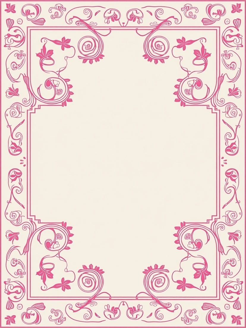 Ornate Pink Floral Scroll Border Rug