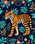 Tropical Tiger Amidst Vibrant Flora Rug