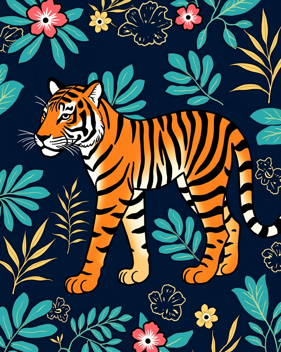 Tropical Tiger Amidst Vibrant Flora Rug