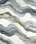 Abstract White Grey Gold Waves Rug