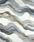 Abstract White Grey Gold Waves Rug