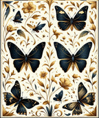 Dark Blue Gold Floral Butterfly Pattern Rug