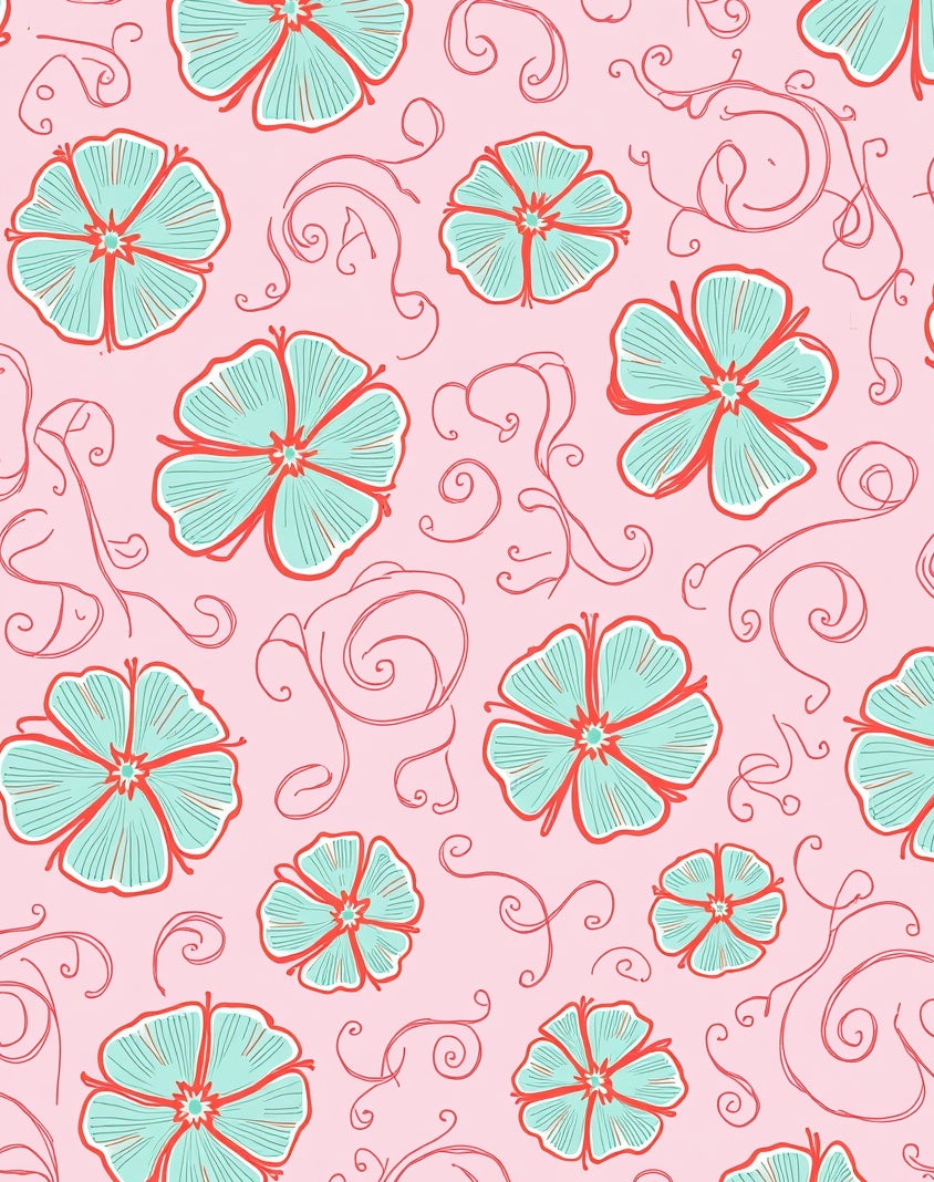 Delicate Aqua Floral Swirl Pattern Rug
