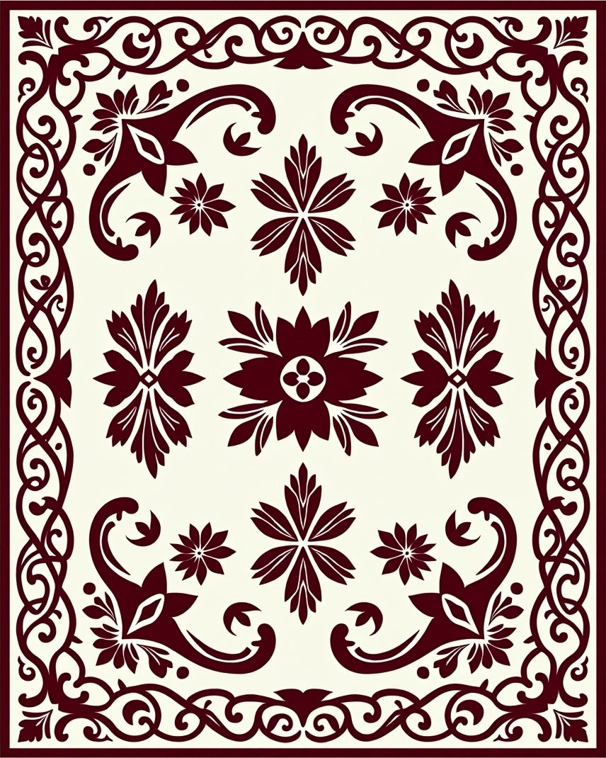 Deep Burgundy Grand Floral Scroll Rug