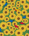 Floral Bird Pattern With Yellow Sunflowers Rug