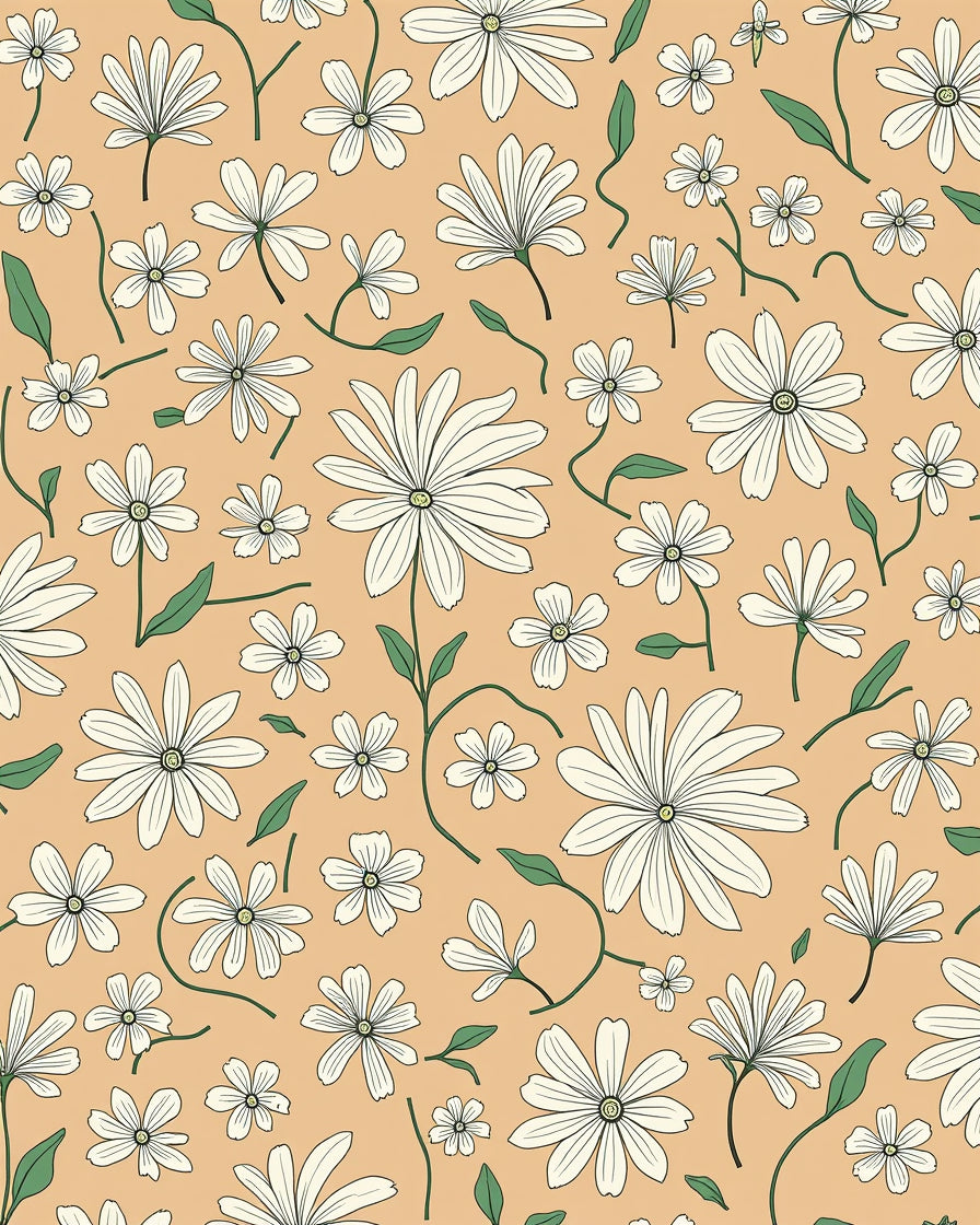 White Daisy Patterned Peach Rug