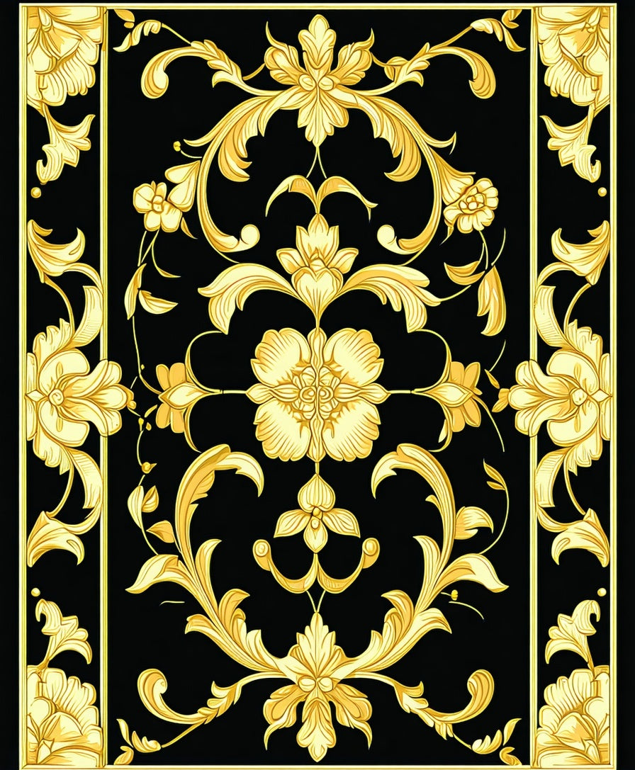 Ornate Gold Floral Vintage Tapestry Rug