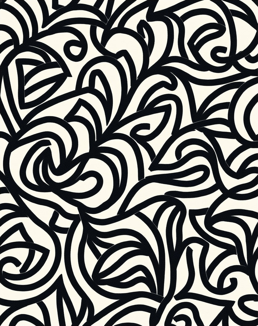 Bold Black Swirls Pattern Rug