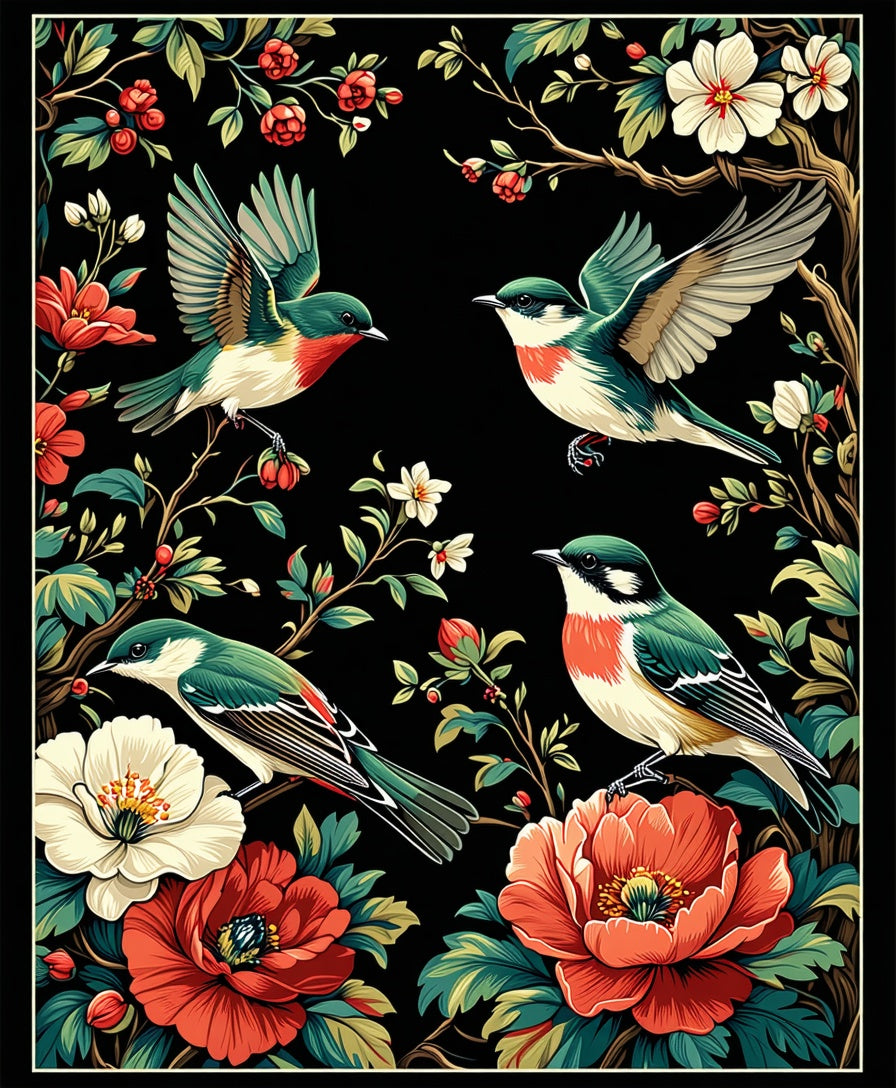 Nature Inspired Bird Floral Design Rug