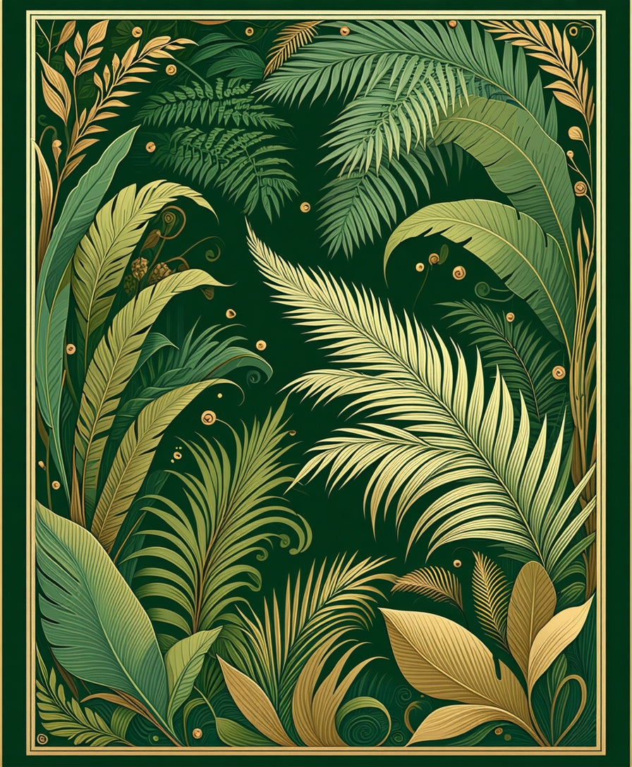 Emerald Lush Tropical Foliage Design Rug