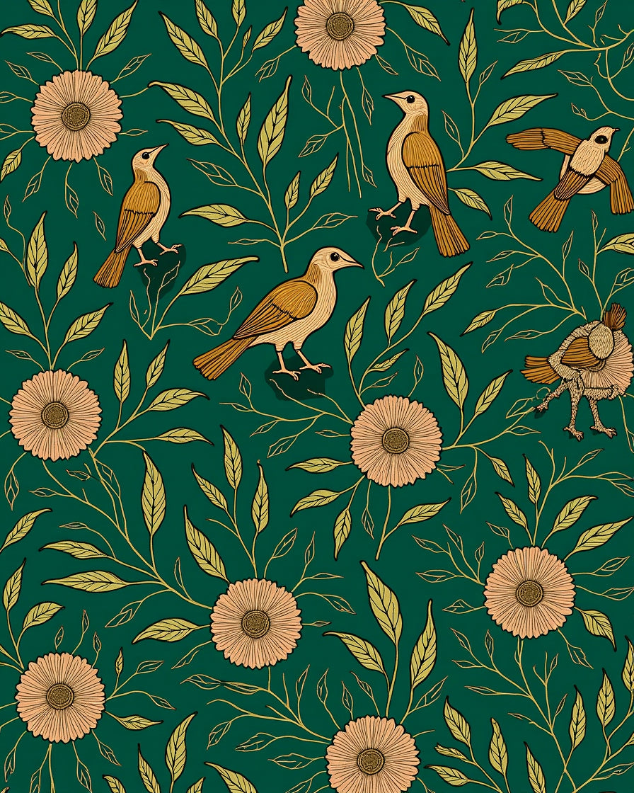 Vintage Birds And Floral Design Rug