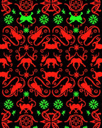 Red Green Animal Tribal Medallion Rug