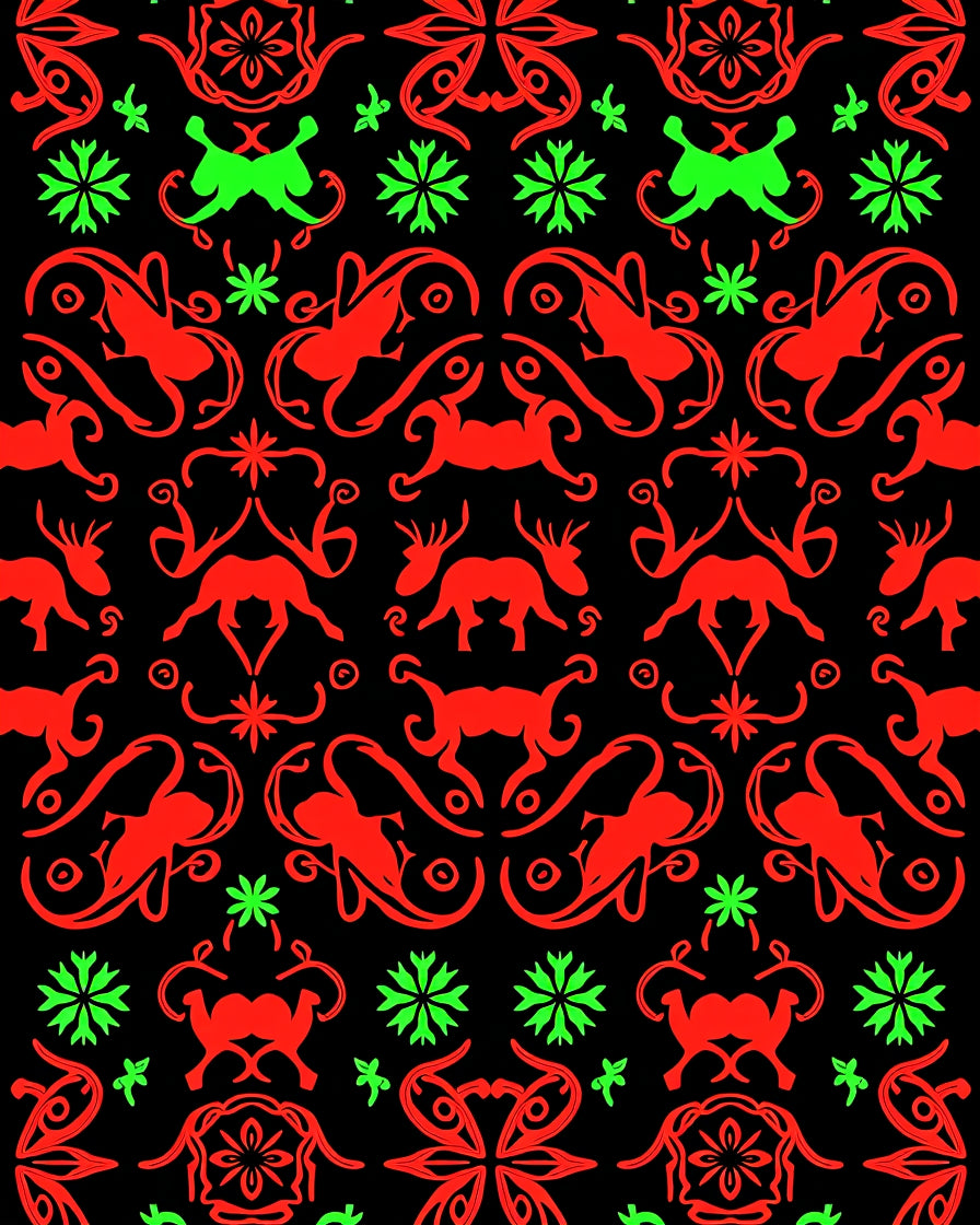 Red Green Animal Tribal Medallion Rug
