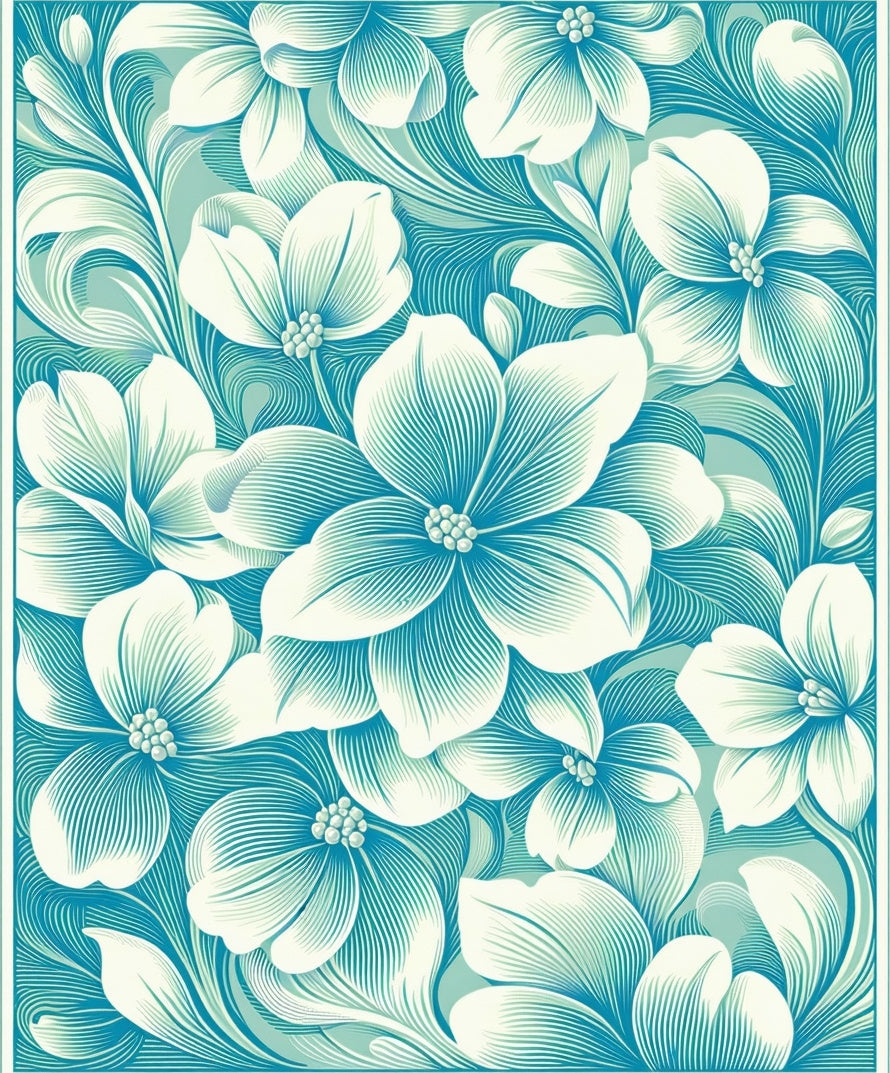 Aqua Floral Swirl Pattern Design Rug