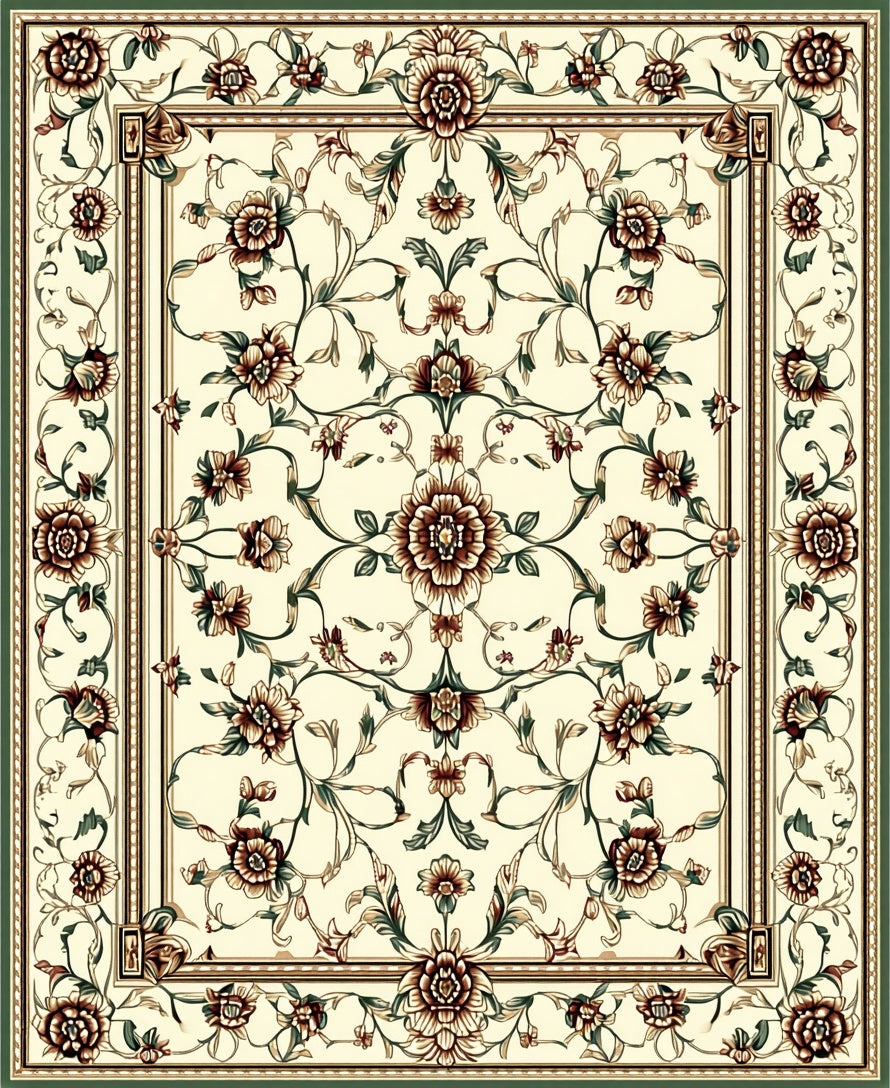Elaborate Floral Motif Cream Rug