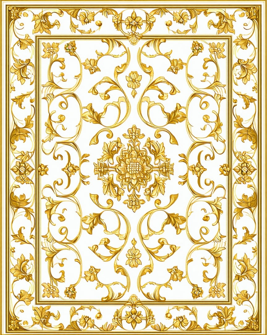 Ornate Golden Floral Medallion Rug
