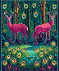 Whimsical Deer Peacock Feather Forest Rug
