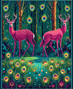 Whimsical Deer Peacock Feather Forest Rug