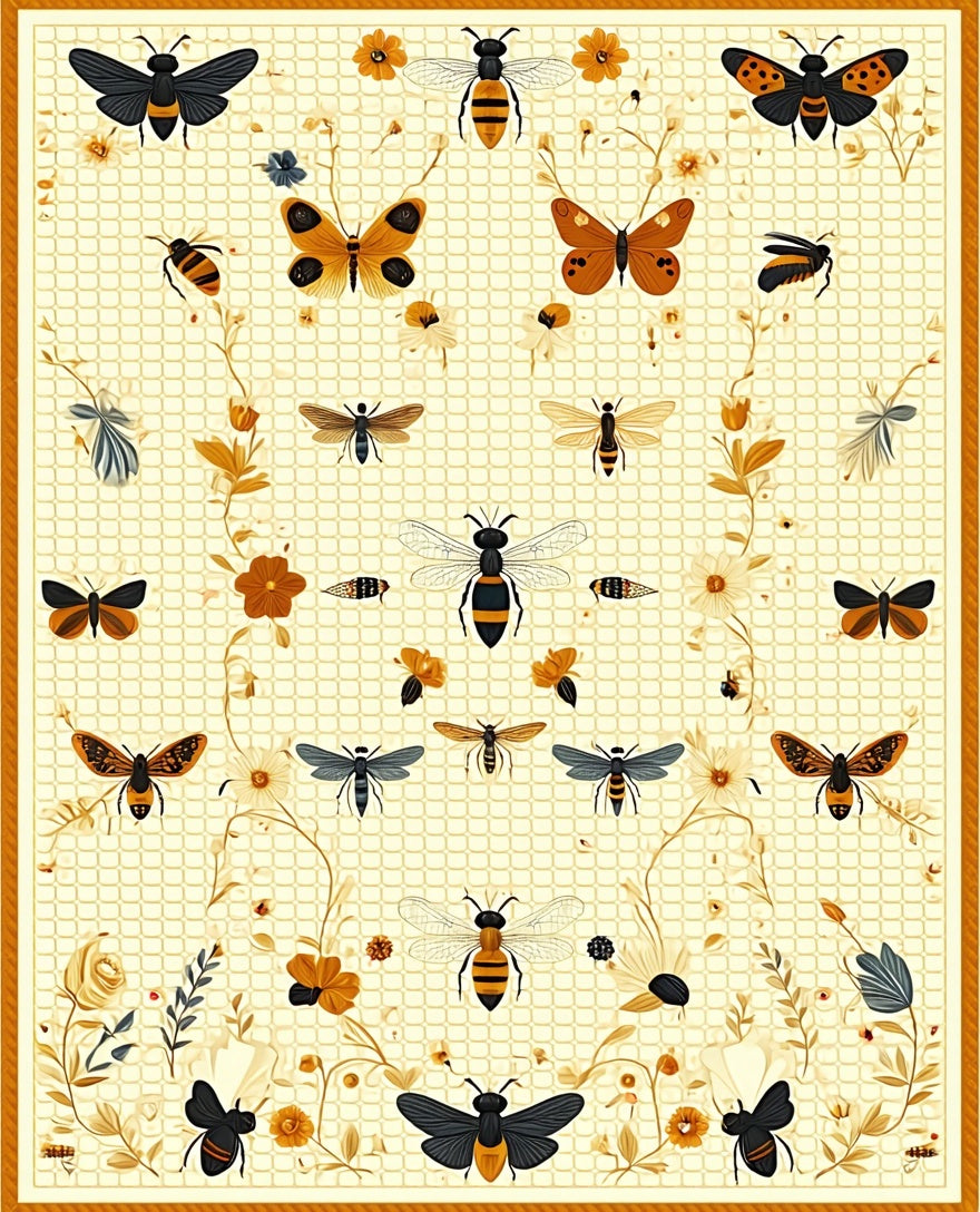 Whimsical Insect Floral Pattern Design Rug