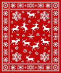 Red White Reindeer Snowflake Border Rug