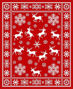 Red White Reindeer Snowflake Border Rug
