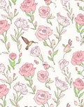 Floral Hummingbird Sketchy Pink Rose Pattern Rug