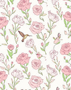 Floral Hummingbird Sketchy Pink Rose Pattern Rug