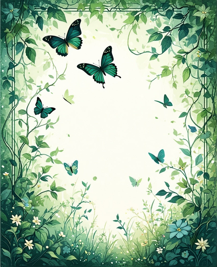 Emerald Green Butterfly Meadow Pattern Rug