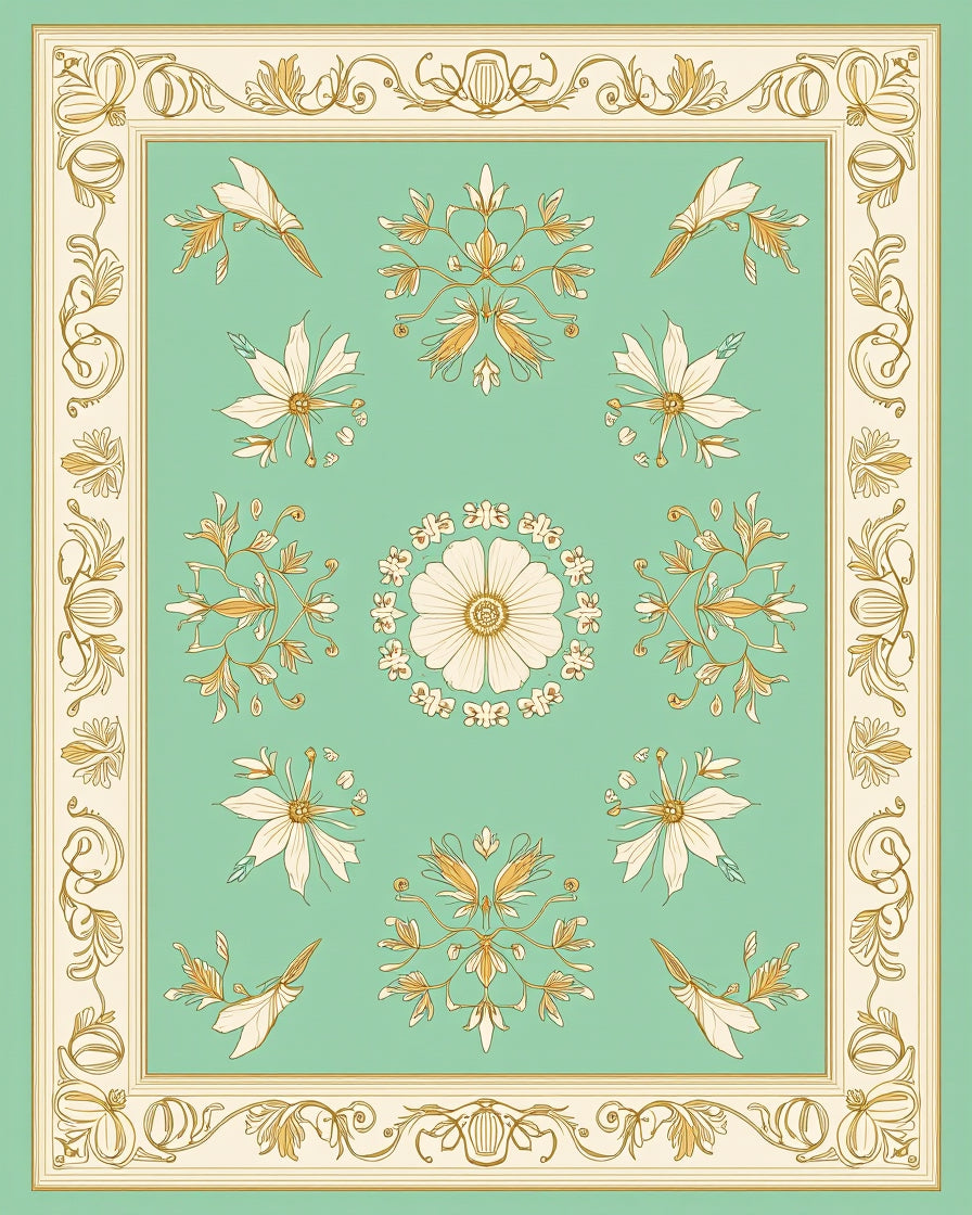Trellis Floral Cream Gold Pattern Rug