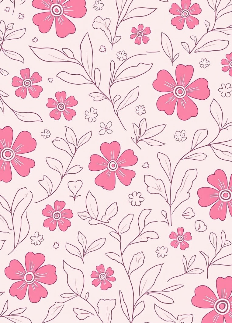 Pink Floral Outline Pattern Rug