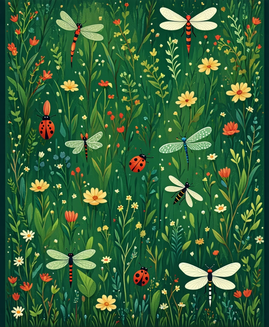 Whimsical Dragonfly Ladybug Meadow Rug