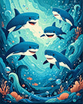Playful Sharks Ocean Wave Design Rug