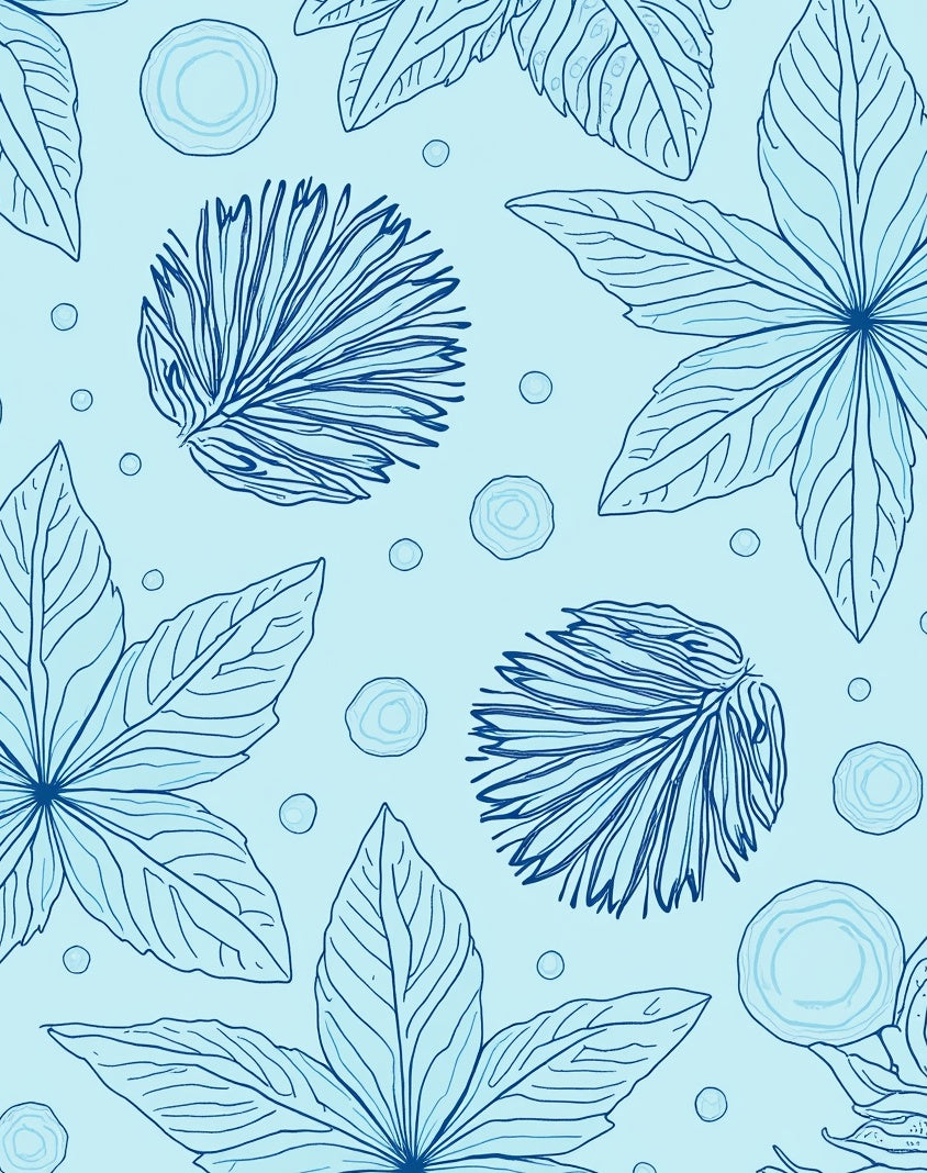 Delicate Blue Floral Outline Pattern Rug