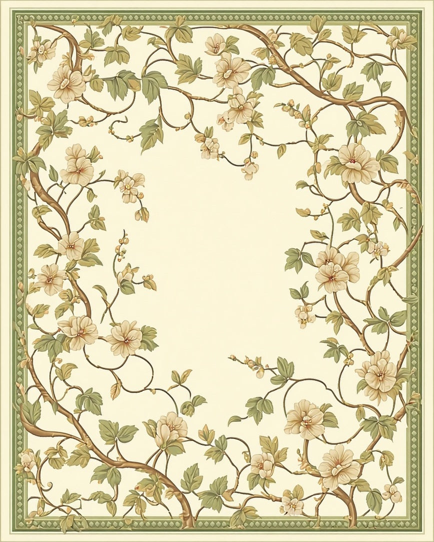 Botanical Vine With Soft Petal Flowers Rug