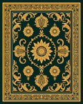 Ornate Gold Floral Bordered Emerald Rug