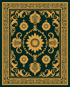 Ornate Gold Floral Bordered Emerald Rug