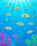 Playful Shark School Underwater Scene Rug