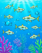 Playful Shark School Underwater Scene Rug