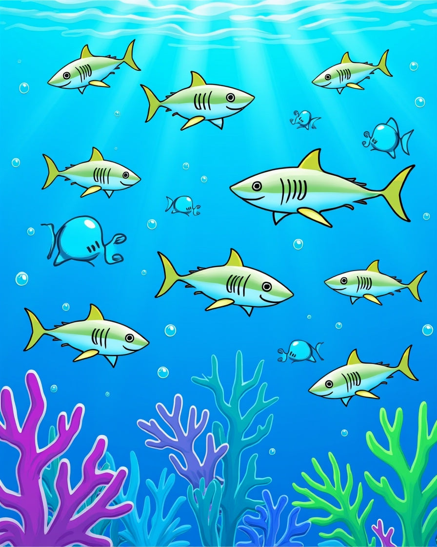 Playful Shark School Underwater Scene Rug