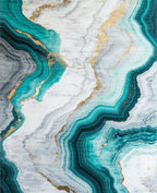 Abstract Teal Gold Swirl Pattern Rug