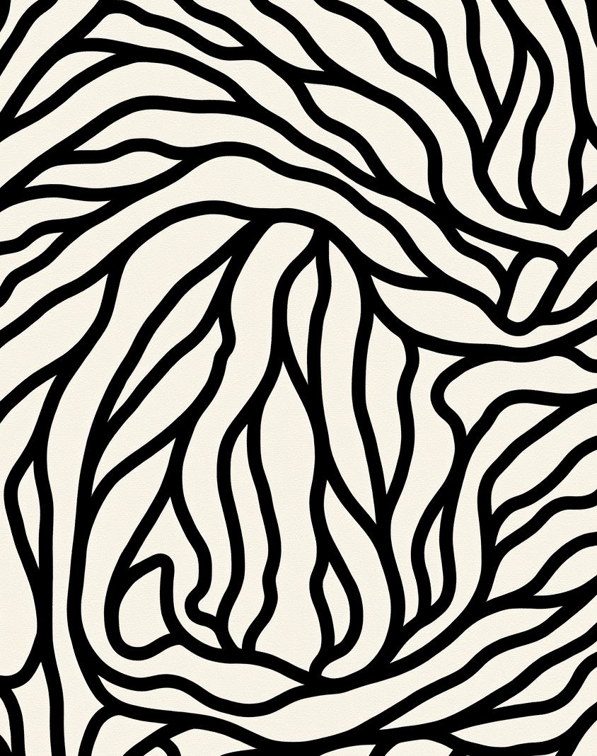 Abstract Black White Organic Lines Rug