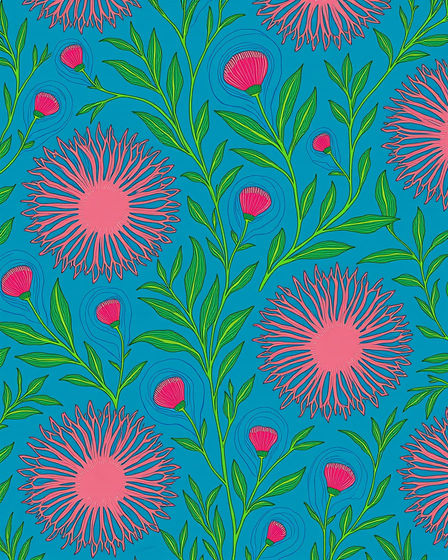 Bold Floral Pattern On Teal Background Rug