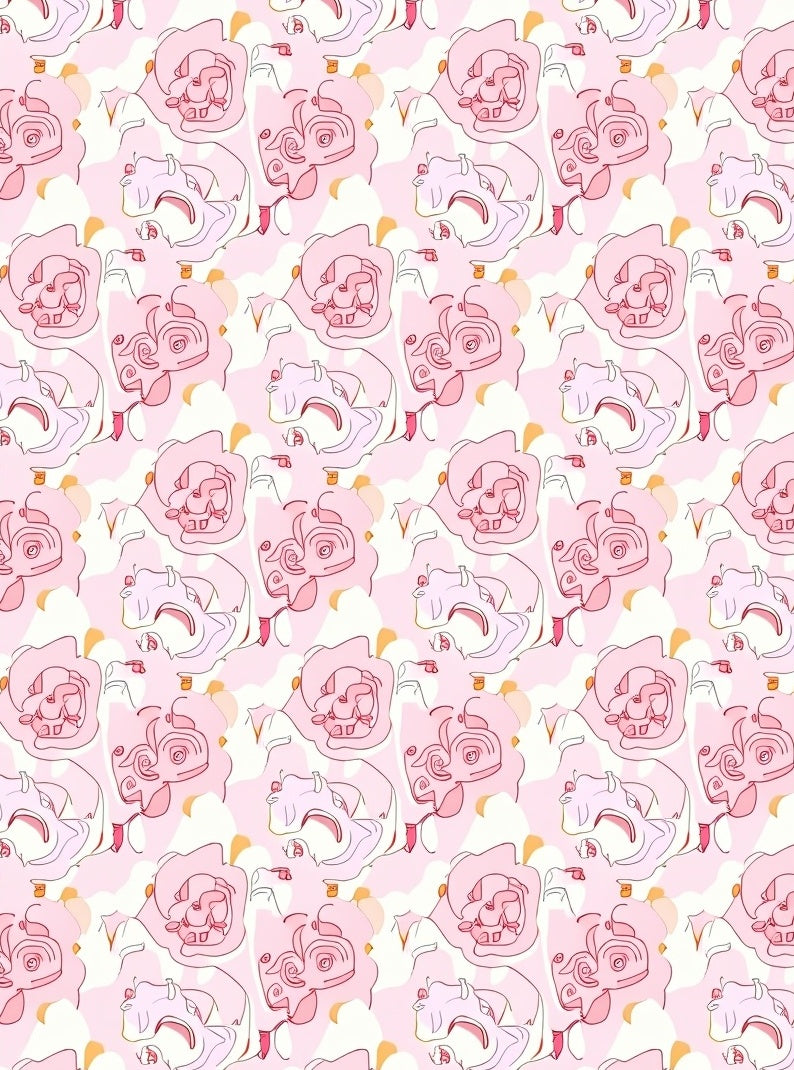 Pink Floral Line Art Pattern Rug