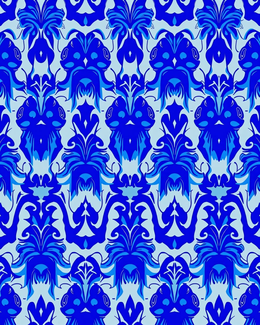 Ornate Blue Baroque Style Pattern Rug