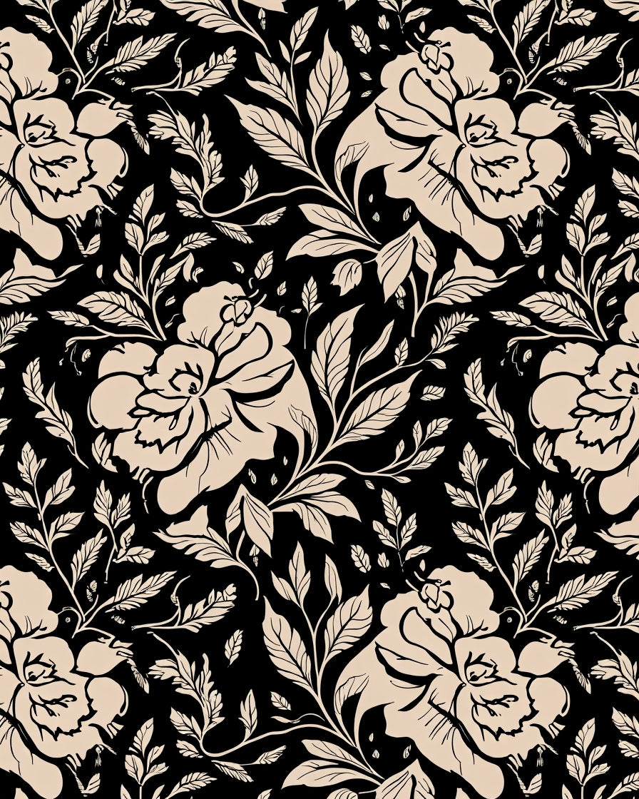 Elegant Floral Vine Black Beige Design Rug