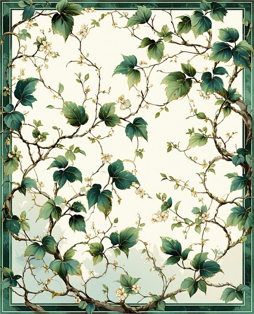 Earthy Green Vine Floral Rug