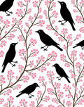 Black Birds Pink Blossom Pattern Rug