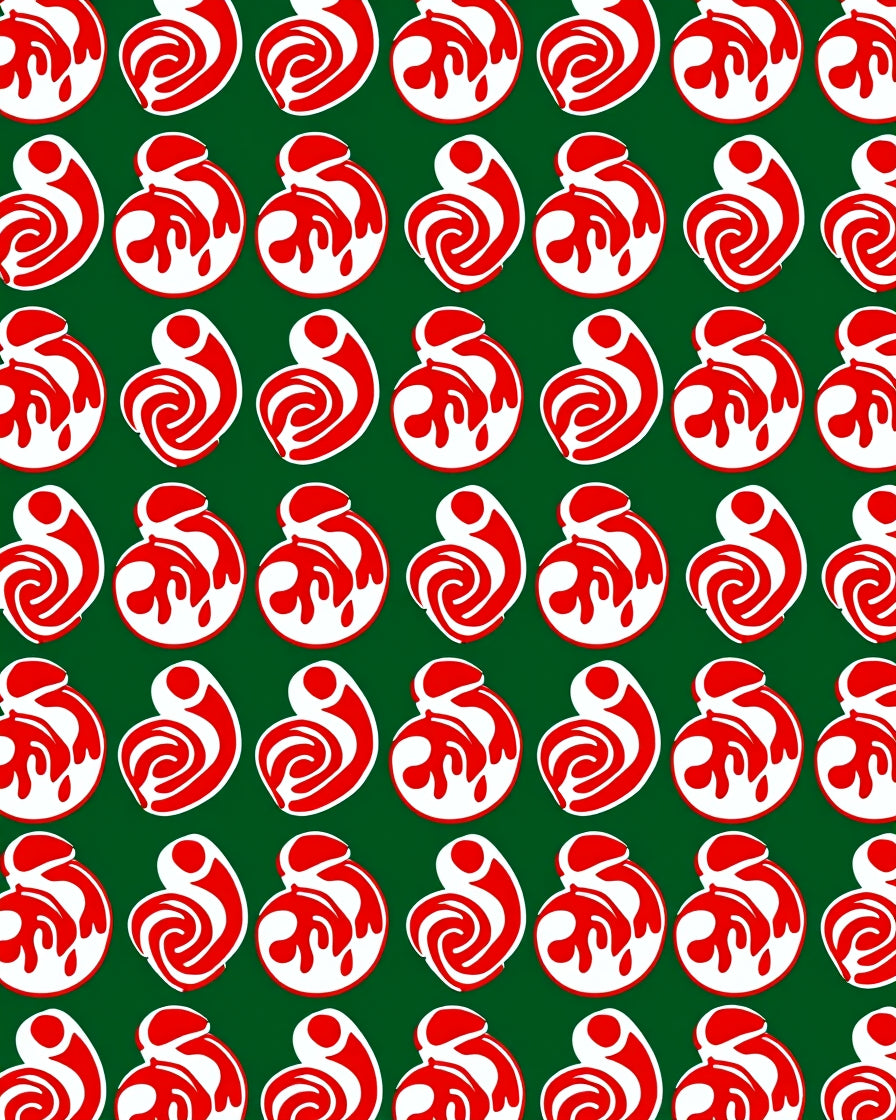 Red Swirl Drops Green Background Rug