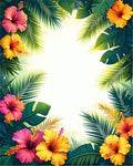 Tropical Hibiscus Palm Leaf Design Rug