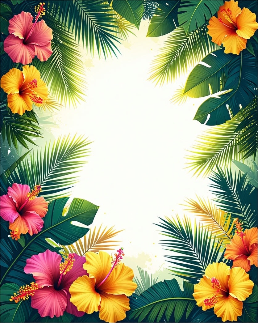 Tropical Hibiscus Palm Leaf Design Rug